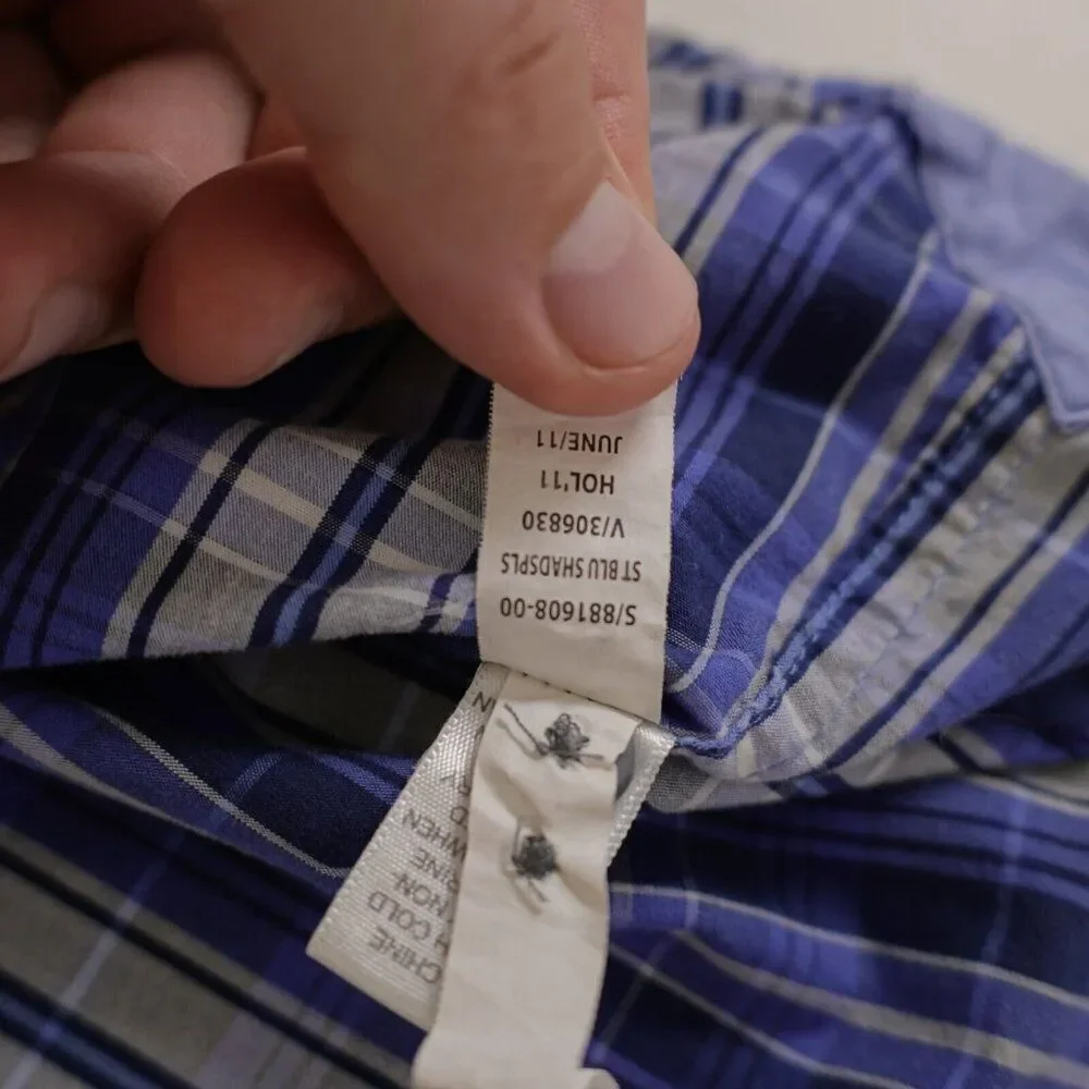 Banana Republic Blue‎ Plaid Pocket Collared Button Down Large 16-16.5 Cotton